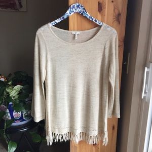 Joie Annalie Fringe Trim Linen Blend Top, Small